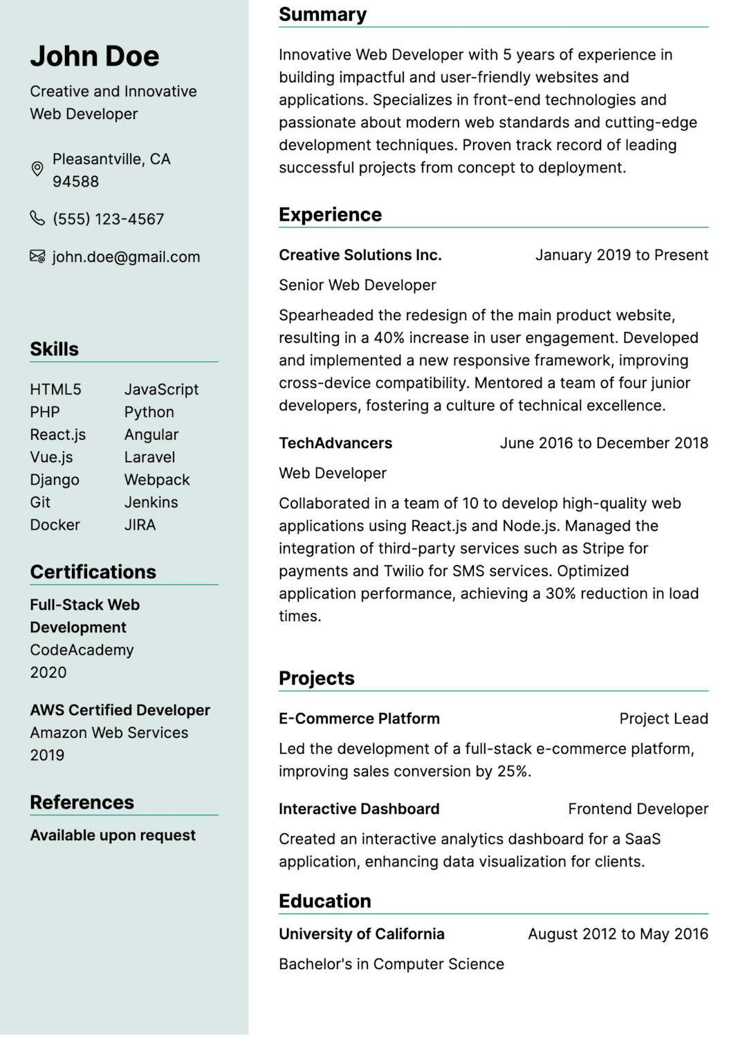 gengar pdf resume template