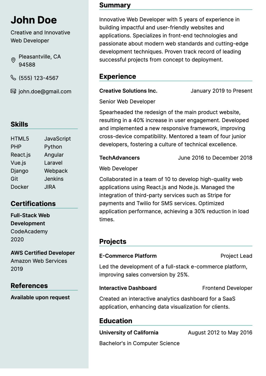 gengar pdf resume template